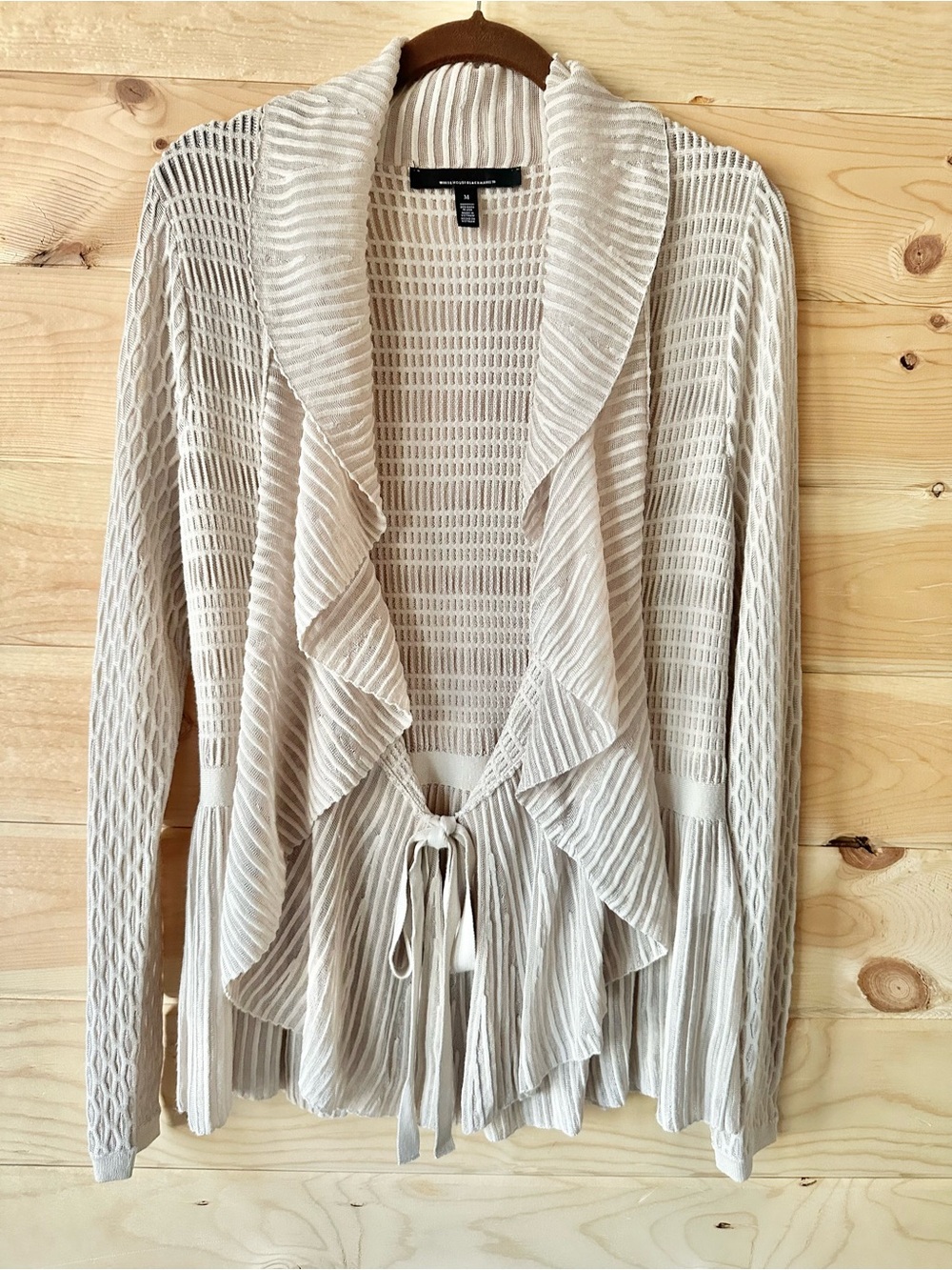 White House Black Market Ruffle Peplum Tie Front Knit Cardigan M